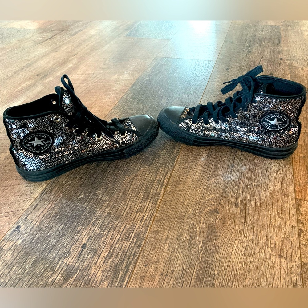 Silver Sequin Black Converse